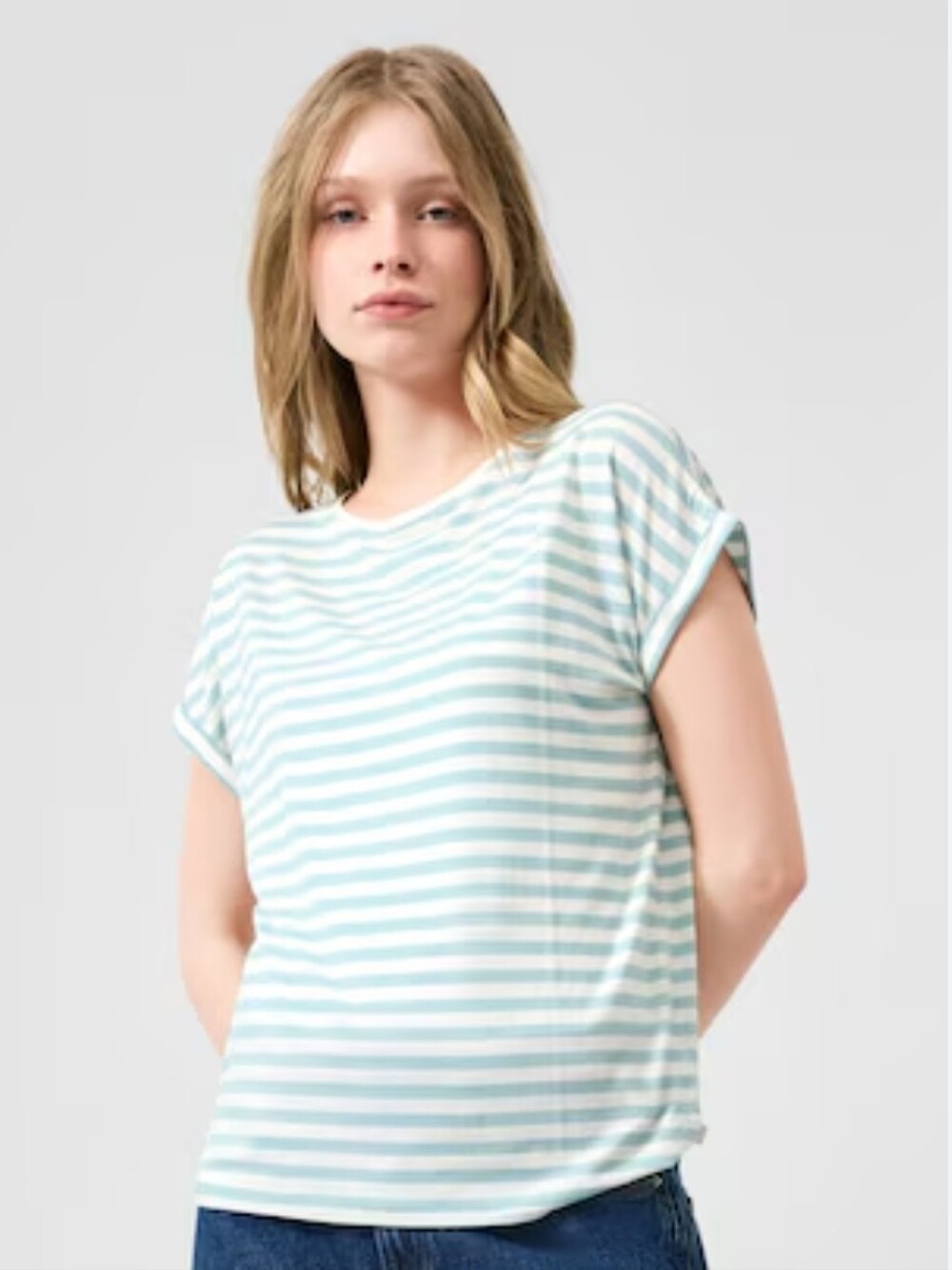 J. Crew Mint and White Striped Short-Sleeve Tee - Size XL